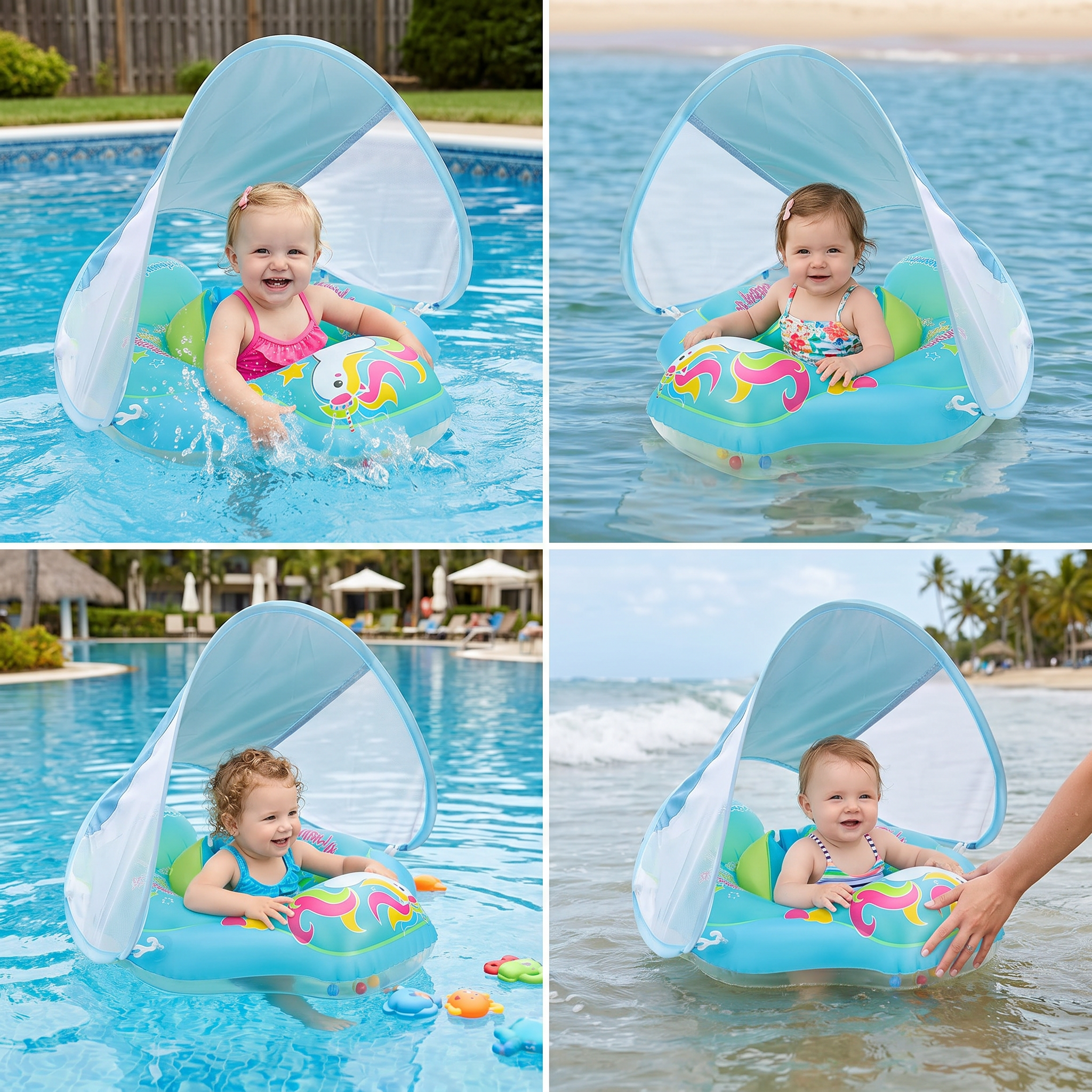 Baby Swim Float with Sun Canopy – Inflatable Infant Swimming Ring for Safe Water Fun