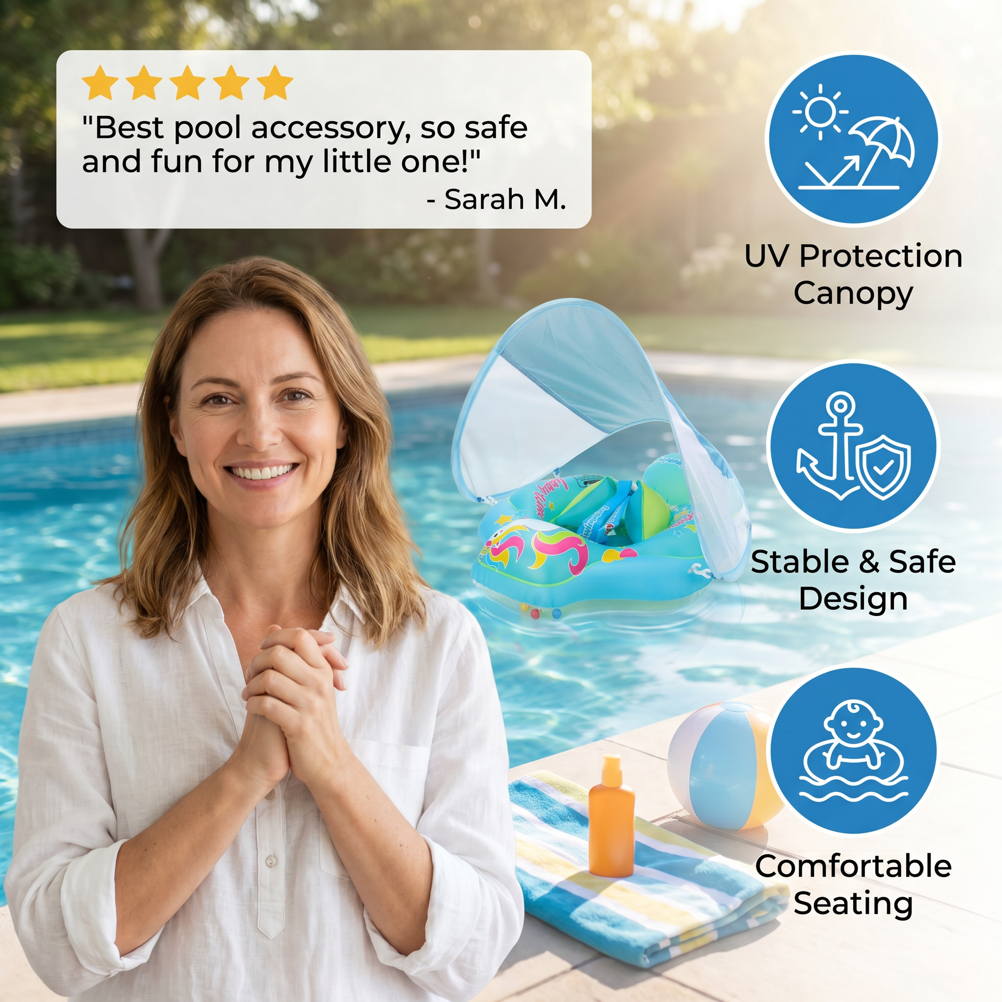 Baby Swim Float with Sun Canopy – Inflatable Infant Swimming Ring for Safe Water Fun