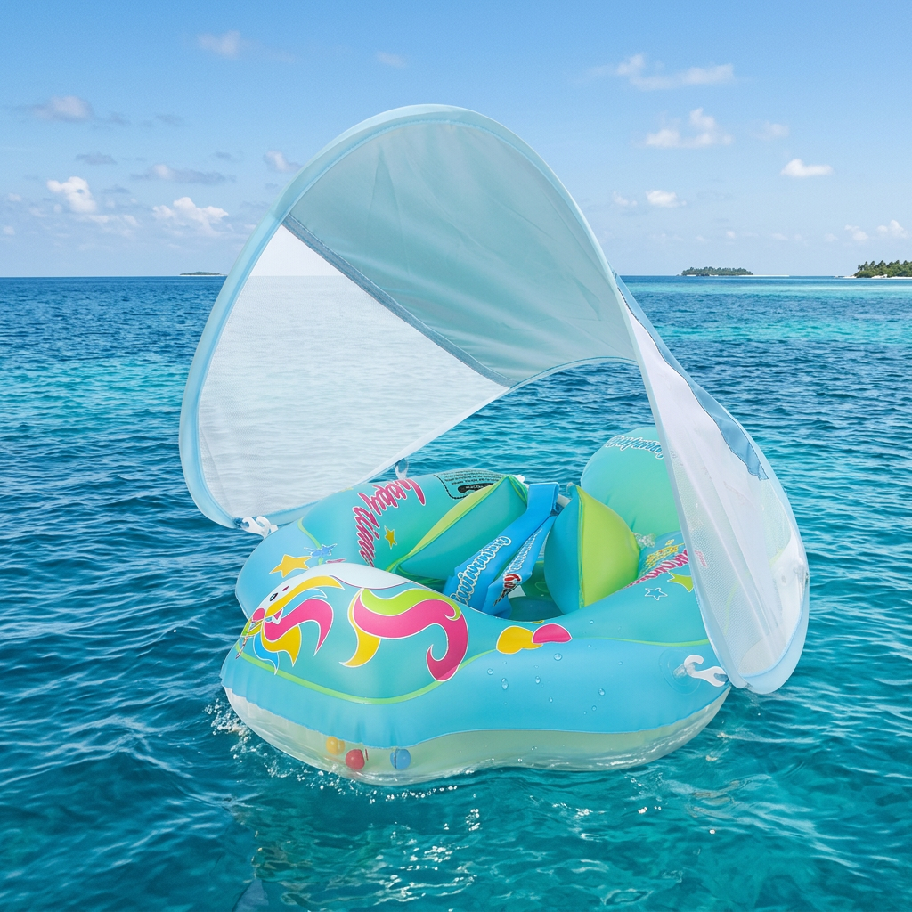 Baby Swim Float with Sun Canopy – Inflatable Infant Swimming Ring for Safe Water Fun