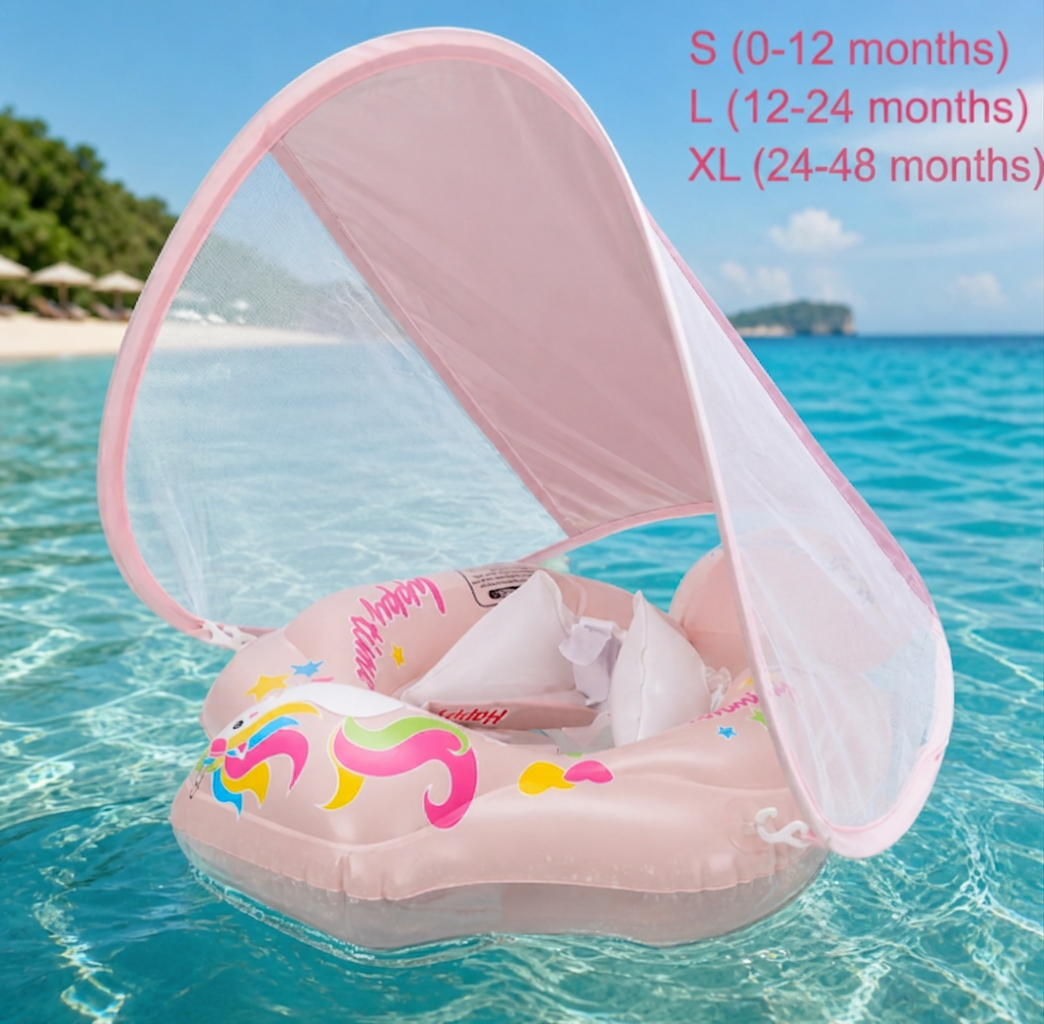 Baby Swim Float with Sun Canopy – Inflatable Infant Swimming Ring for Safe Water Fun