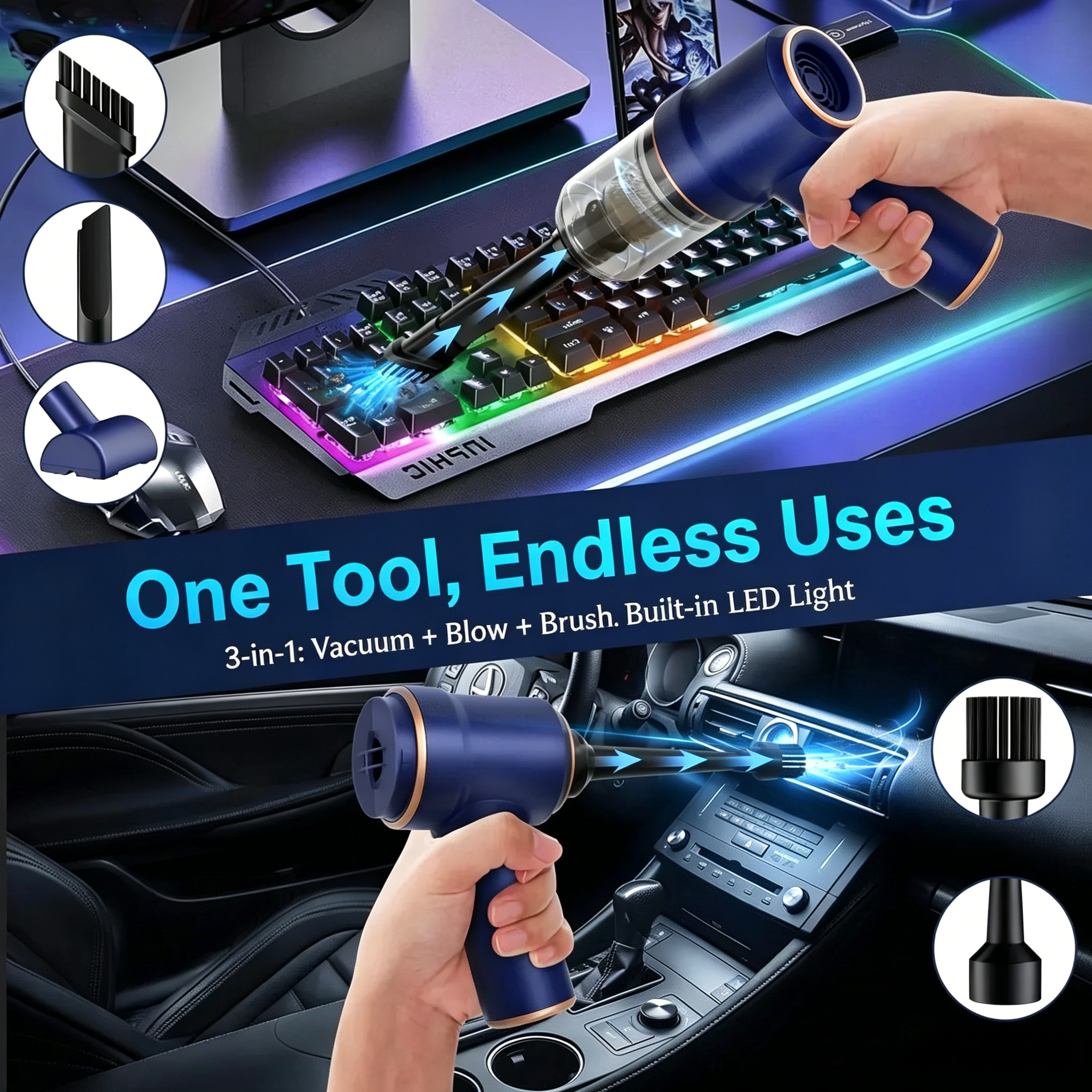 FXJYF™ TurboVac Pro 3-in-1 Wireless Air Duster & Vacuum Powerful Suction • High-Speed Air Blower • Portable Deep Cleaning