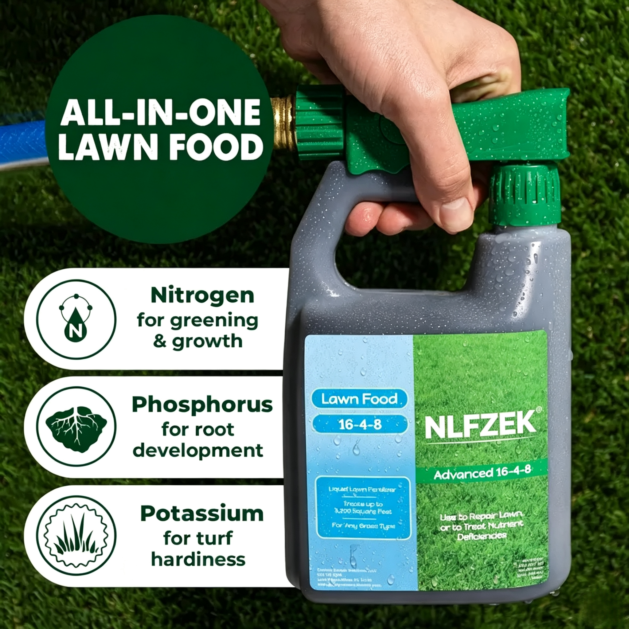 NLFZEK 16-4-8 Lawn Food – Fast-Greening Liquid Fertilizer for Thicker, Healthier Grass, 32 oz