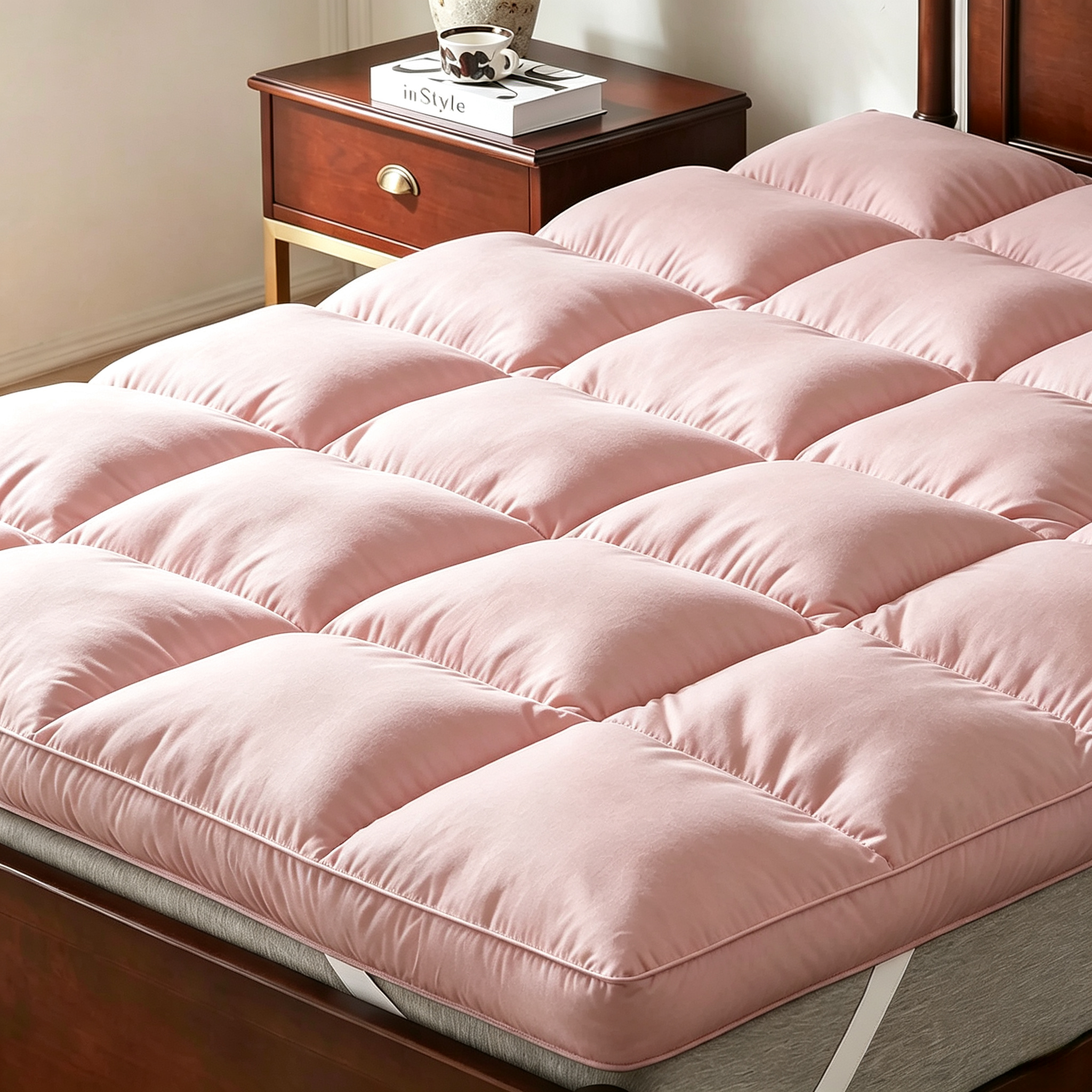 NLFZEK 3" Goose Feather Mattress Topper – Extra Thick Plush Pillow Top, 100% Cotton Cover, Anti-Slip Straps