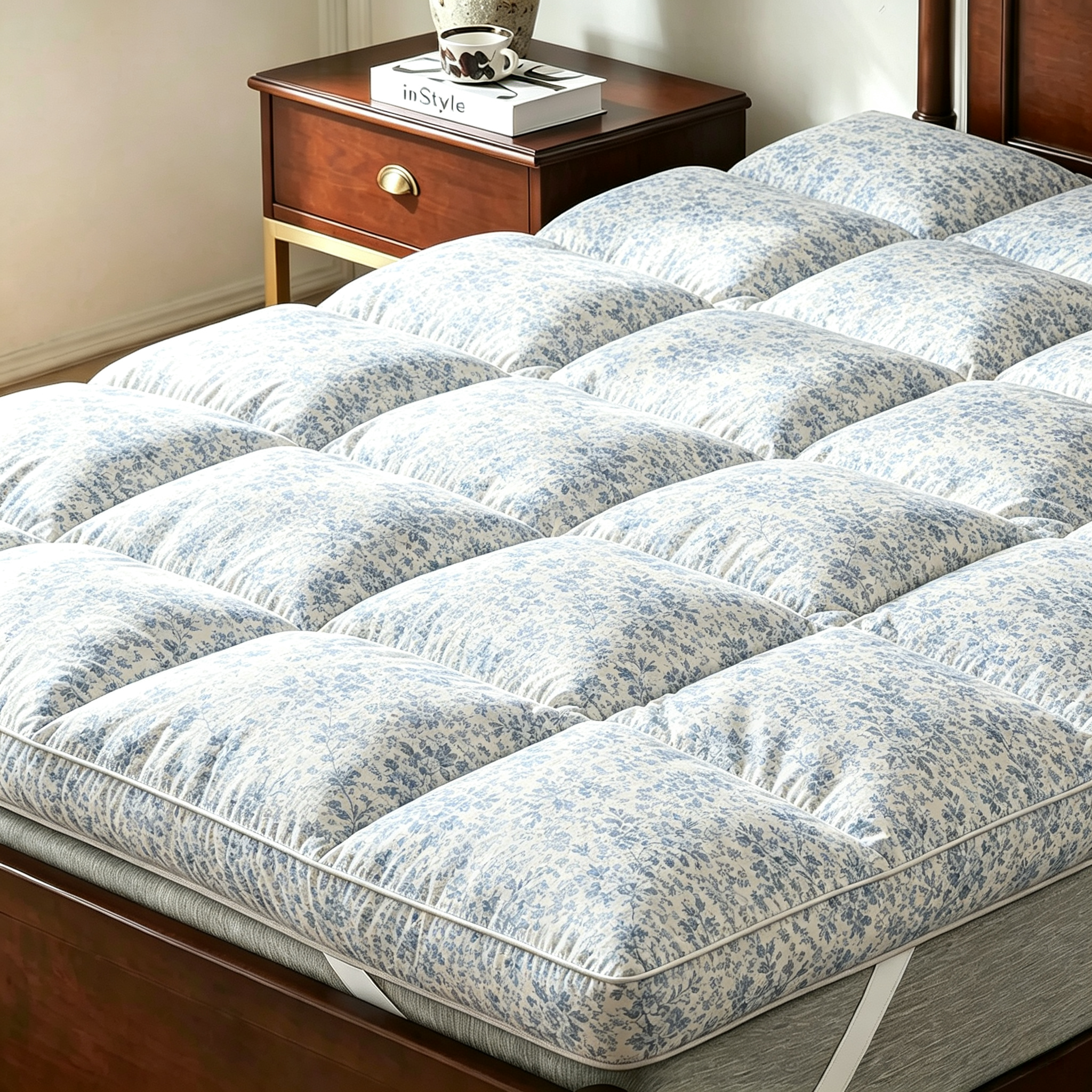 NLFZEK 3" Goose Feather Mattress Topper – Extra Thick Plush Pillow Top, 100% Cotton Cover, Anti-Slip Straps