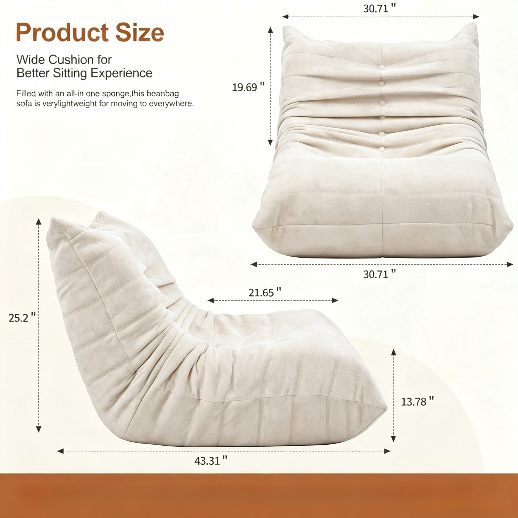 Luxury Faux Fur Bean Bag Sofa | Oversized Memory Foam Lounge Chair for Home, Bedroom & Gaming Room