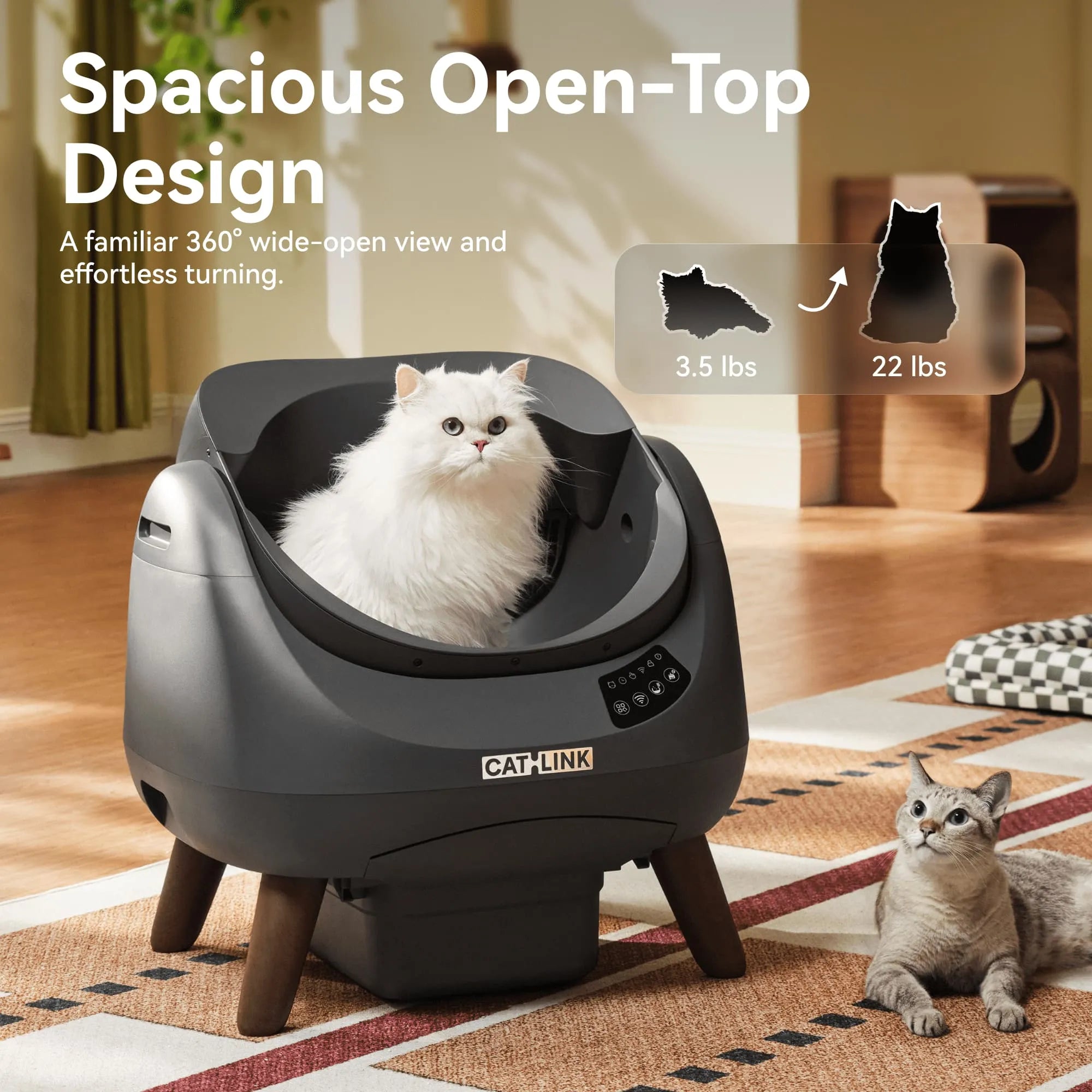 Open-Top Automatic Self-Cleaning Cat Litter Box for Multi-Cat Homes