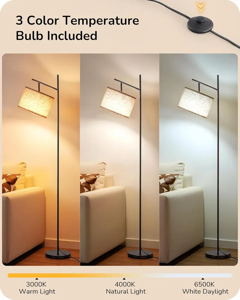 EDISHINE Modern Floor Lamp | Adjustable Shade, 3 Color Modes & Elegant Design