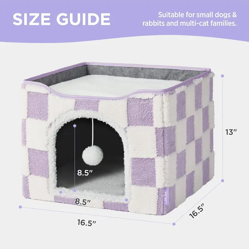 Lesure Indoor Cat Cave Bed, Foldable Cat House with Plush Cushion & Hanging Ball, Cozy Cat Cube Hideaway for Indoor Cats & Small Pets
