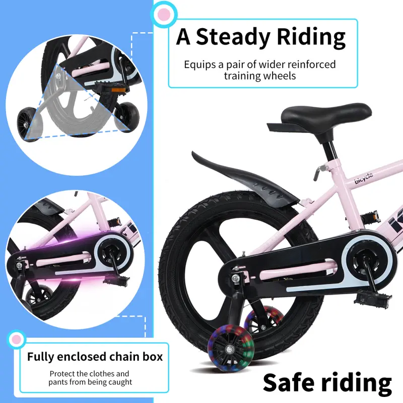 18 Inch Kids Bike | Adjustable Kids Bicycle with Training Wheels, Light-Up Wheels & Water Bottle