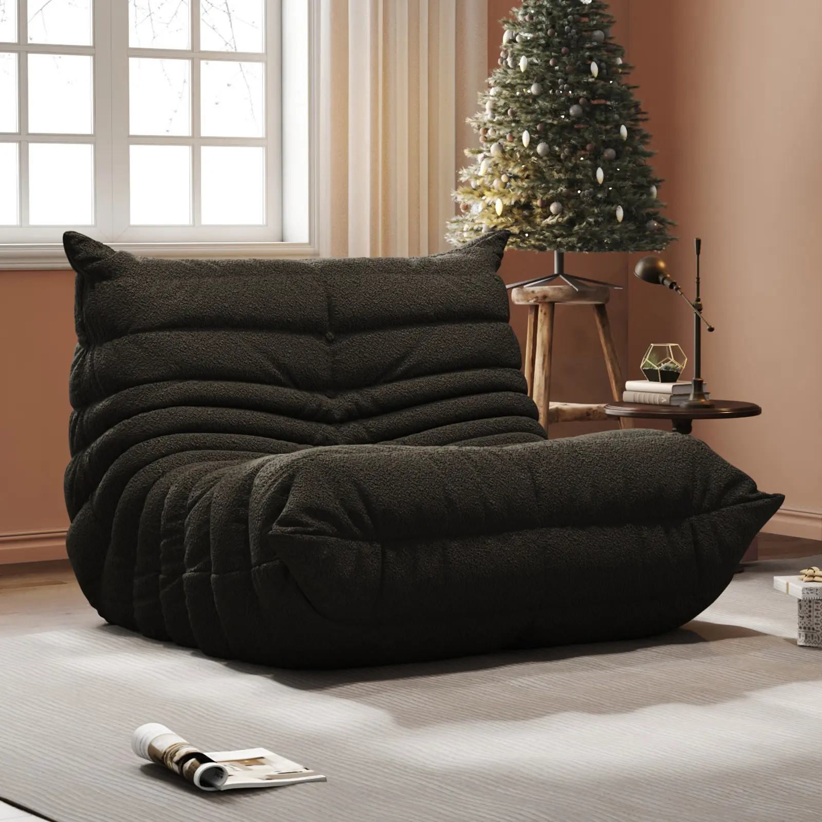 Bean Bag Chair with Memory Foam | Teddy Fleece Lounge Chair, No Assembly Required