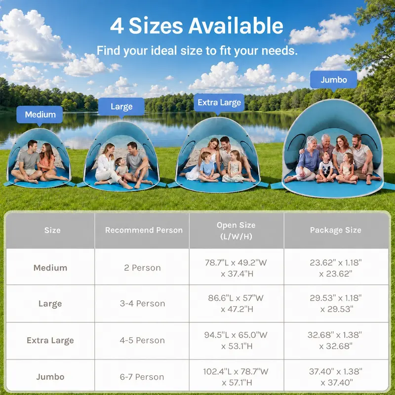 WolfWise UPF 50+ Pop-Up Beach Tent | Portable Sun Shelter for Beach, Camping & Outdoor Trips