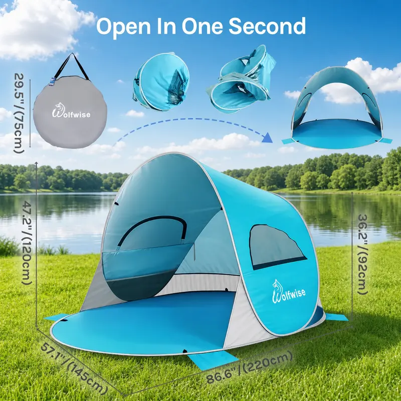 WolfWise UPF 50+ Pop-Up Beach Tent | Portable Sun Shelter for Beach, Camping & Outdoor Trips