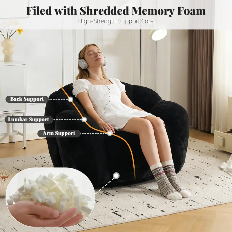 Oversized Faux Fur Bean Bag Chair | Ultra Soft Cozy Lounge Sofa with Supportive Backrest for Bedroom & Living Room
