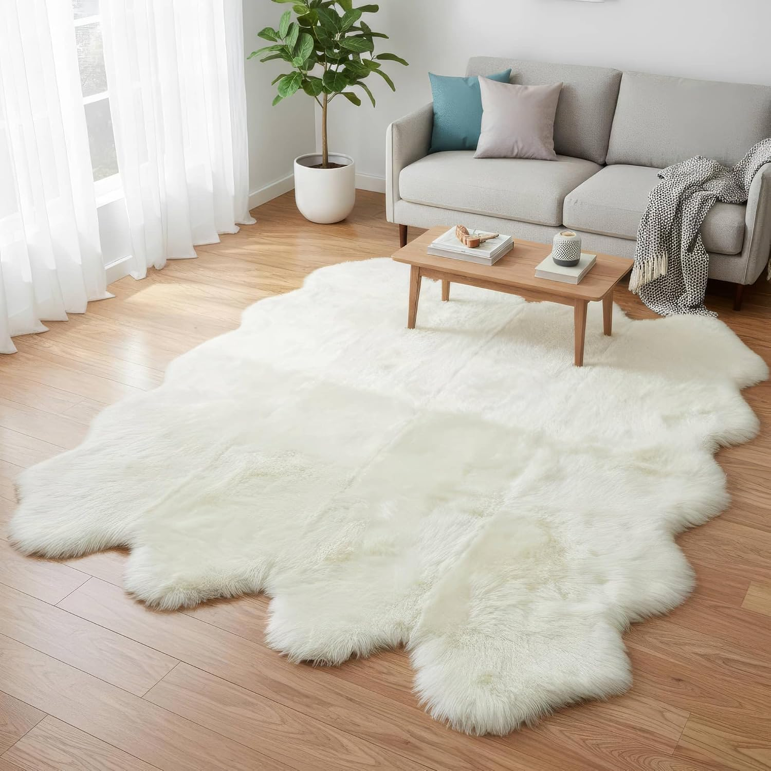 NLFZEK Extra Large Genuine Sheepskin Rug – 8-Pelt Natural Wool Rug for Living Room & Bedroom
