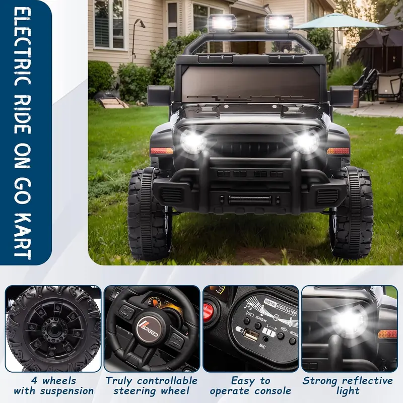 12V Kids Electric Car with Parent Remote, Bluetooth Music & 4-Wheel Suspension