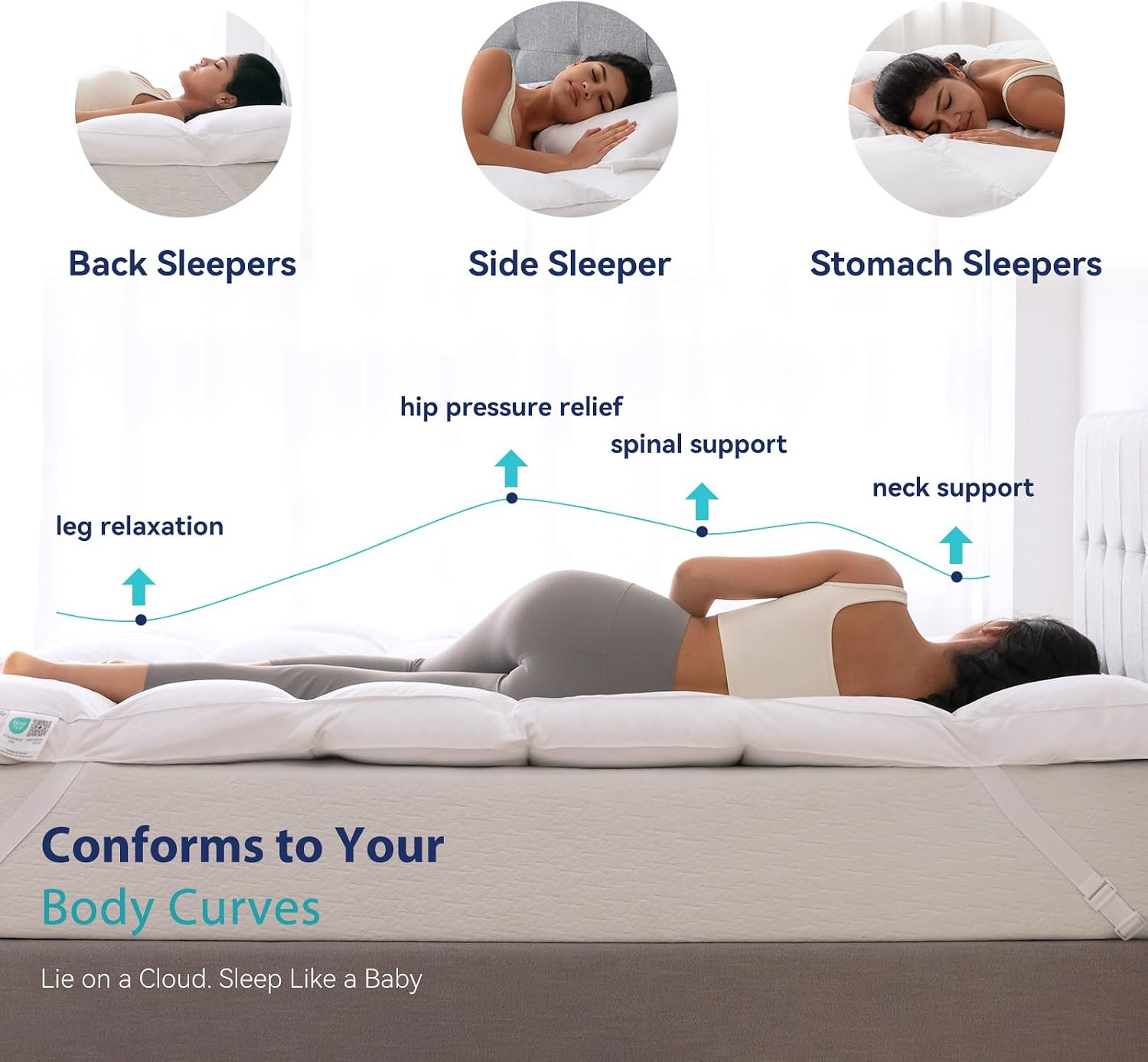 NLFZEK 3" Goose Feather Mattress Topper – Extra Thick Plush Pillow Top, 100% Cotton Cover, Anti-Slip Straps