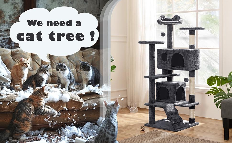 【All Size】Yaheetech 54″ Cat Tree Tower Condo Furniture Scratch Post for Kittens Pet House Play Cat Tower w/ 2 Condos & 2 Dangling Balls & 3 Scratching Posts Multilevel Indoor Cat Tree Tower for Kittens & Small/Medium Cats 【All Size】Yaheetech 54″ Cat Tree Tower Condo Furniture Scratch Post for Kittens Pet House Play Cat Tower w/ 2 Condos & 2 Dangling Balls & 3 Scratching Posts Multilevel Indoor Cat Tree Tower for Kittens & Small/Medium Cats