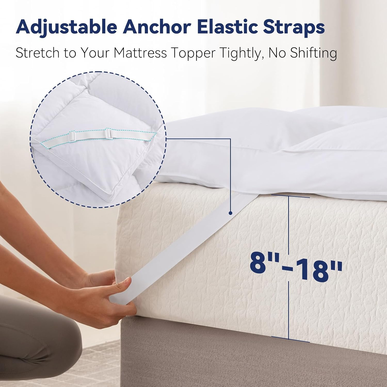NLFZEK 3" Goose Feather Mattress Topper – Extra Thick Plush Pillow Top, 100% Cotton Cover, Anti-Slip Straps