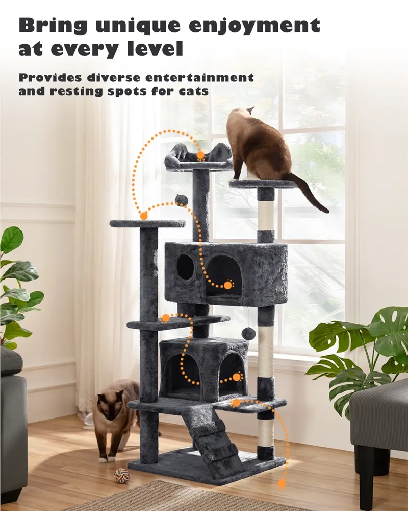 Yaheetech Multi-Level Cat Tree Tower | Sisal Scratching Posts & Cozy Condos (54–61")