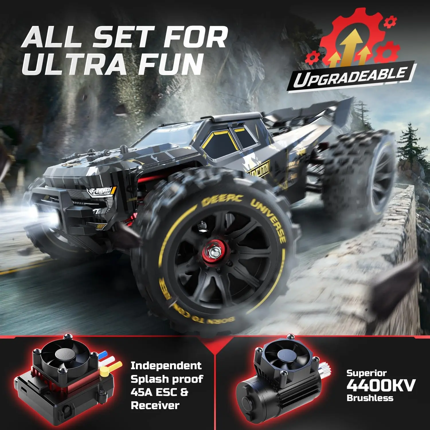 1:14 Brushless Motor RC Car, 14210 4x4 Waterproof High-Speed Offroad RC Truck, 2x3S Lipo Batteries, Max 50+ MPH, Kids Car for Spring Outdoor Fun summerwins