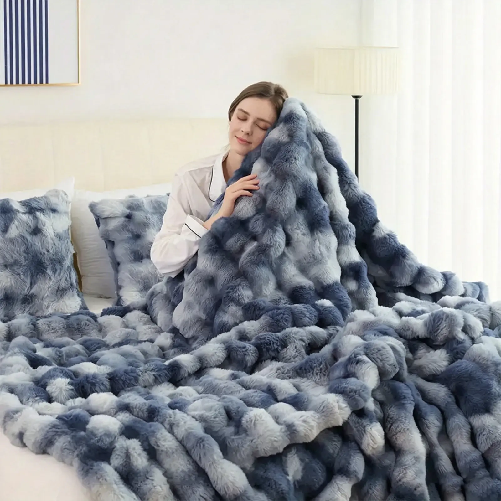 Cozy Fluffy Fleece Blanket | Soft Stripe Throw for Couch, Bed & Relaxing Nights