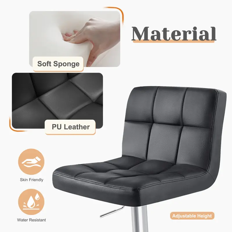 Sweetcrispy Adjustable Swivel Bar Stools Set of 2 | PU Leather Counter Chairs for Kitchen