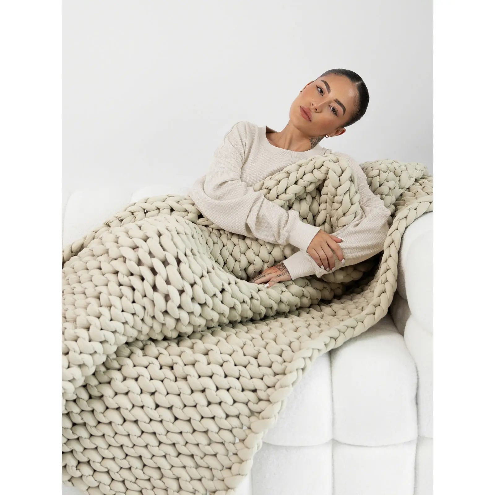 Comfrt CuddleCloud Weighted Blanket | 20lb Chunky Knit Cotton Blanket for Deep Comfort