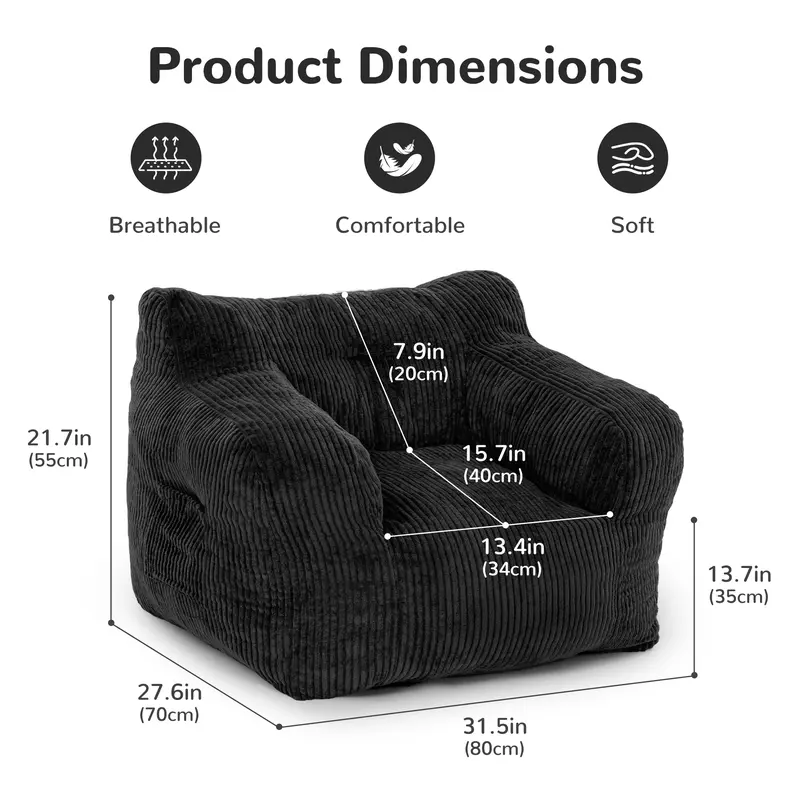 Loisel Lazy Bean Bag Sofa – Ultra Soft Corduroy Lounge Chair with Memory Foam, No Assembly Required