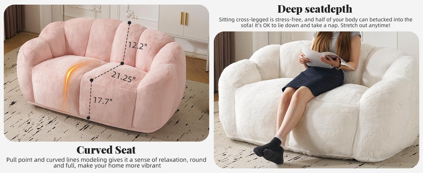 MOJAY Pre-Assembled Oversized Ultra-Soft Faux Fur Bean Bag Chair - Durable Upholstered Floor Lounger with Supportive Petal Back for Bedroom, Living Room