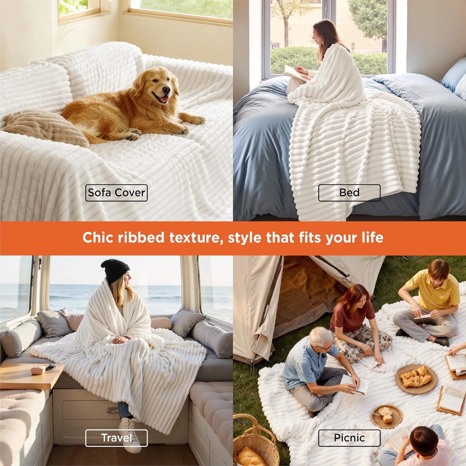 【Summer Sale Deals】Bedsure GentleSoft Cozy Blanket-Patio Furniture Decor,Classic Stripe Pattern, Ideal for Bed,Couch, Travel,Camping, All Seasons,Home Bedroom Decor
