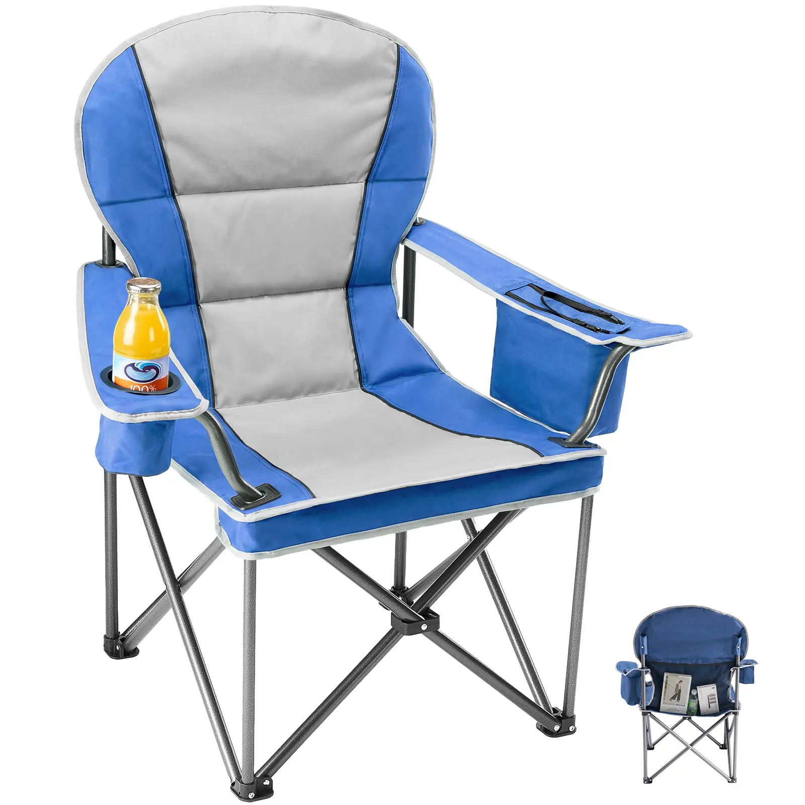 Comfort Folding Camping Chair, 440LBS Heavy Duty Reinforced Steel Frame, Padded 600D Oxford Chair with Cup Holders & Side Pockets, Foldable Carry Bag for Glamping Concerts Picnic