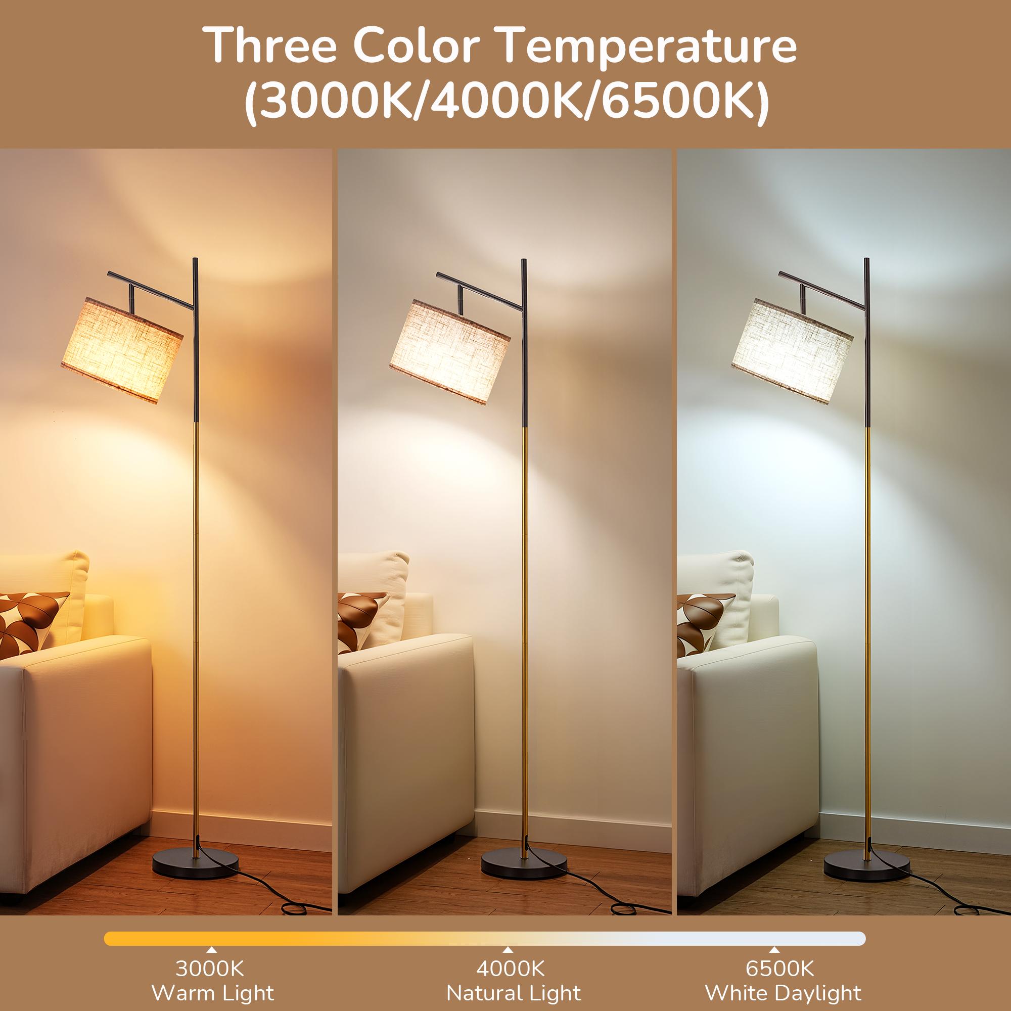 EDISHINE Modern Floor Lamps for Living Room, 64.7" Minimalist Standing Lamp with 3 Color Temperatures Bulb & Adjustable Linen Shade, Foot Pedal Switch, Arc Tall Lamp for Bedroom Office, Black,summerwins,father'sdaygifts,campingessentials,campinggear