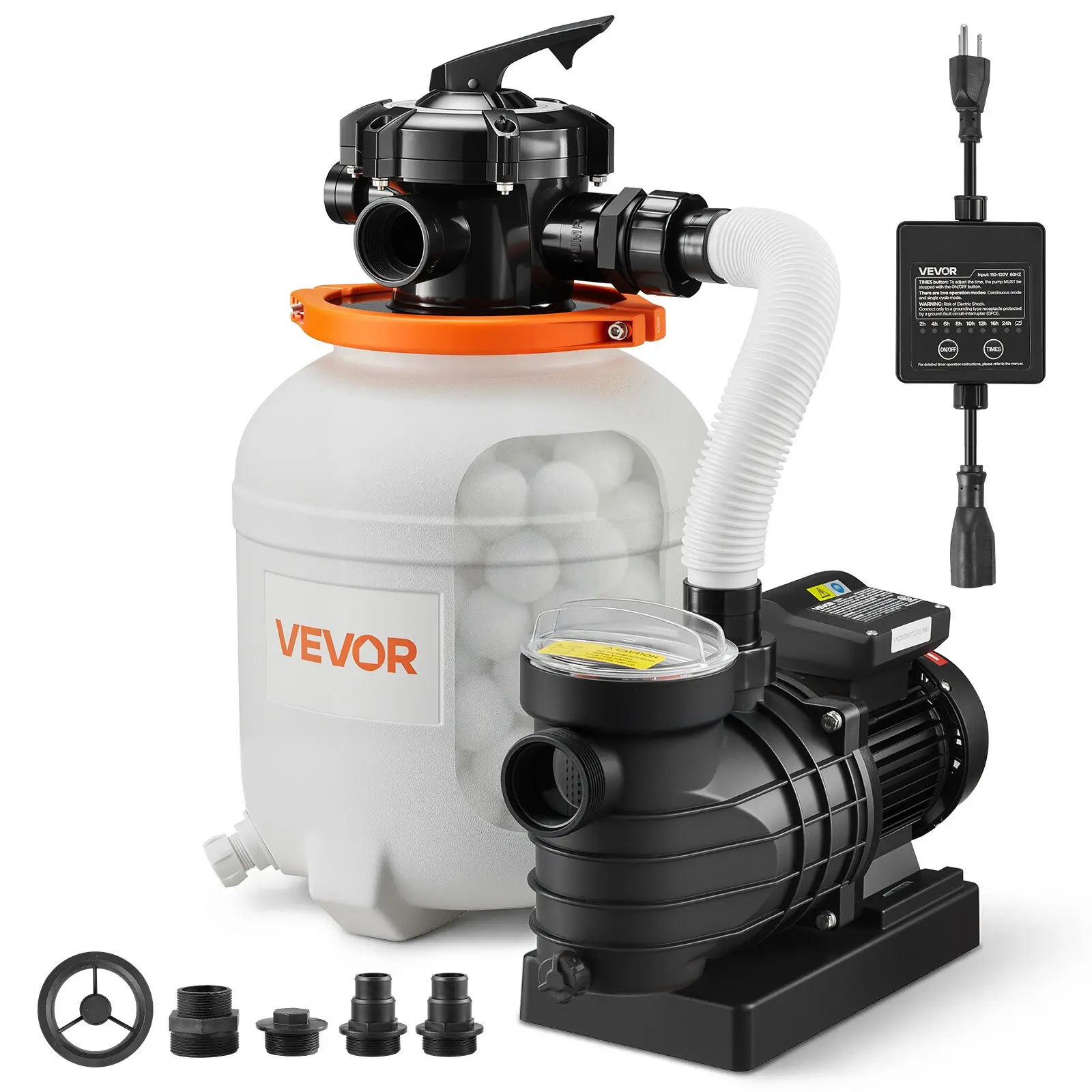Crystal Clear Pool in Less Time | VEVOR FlashPure 16" 4400 GPH 1 HP Sand Filter Pump with 24H Timer & Fast Leak-Proof Filtration