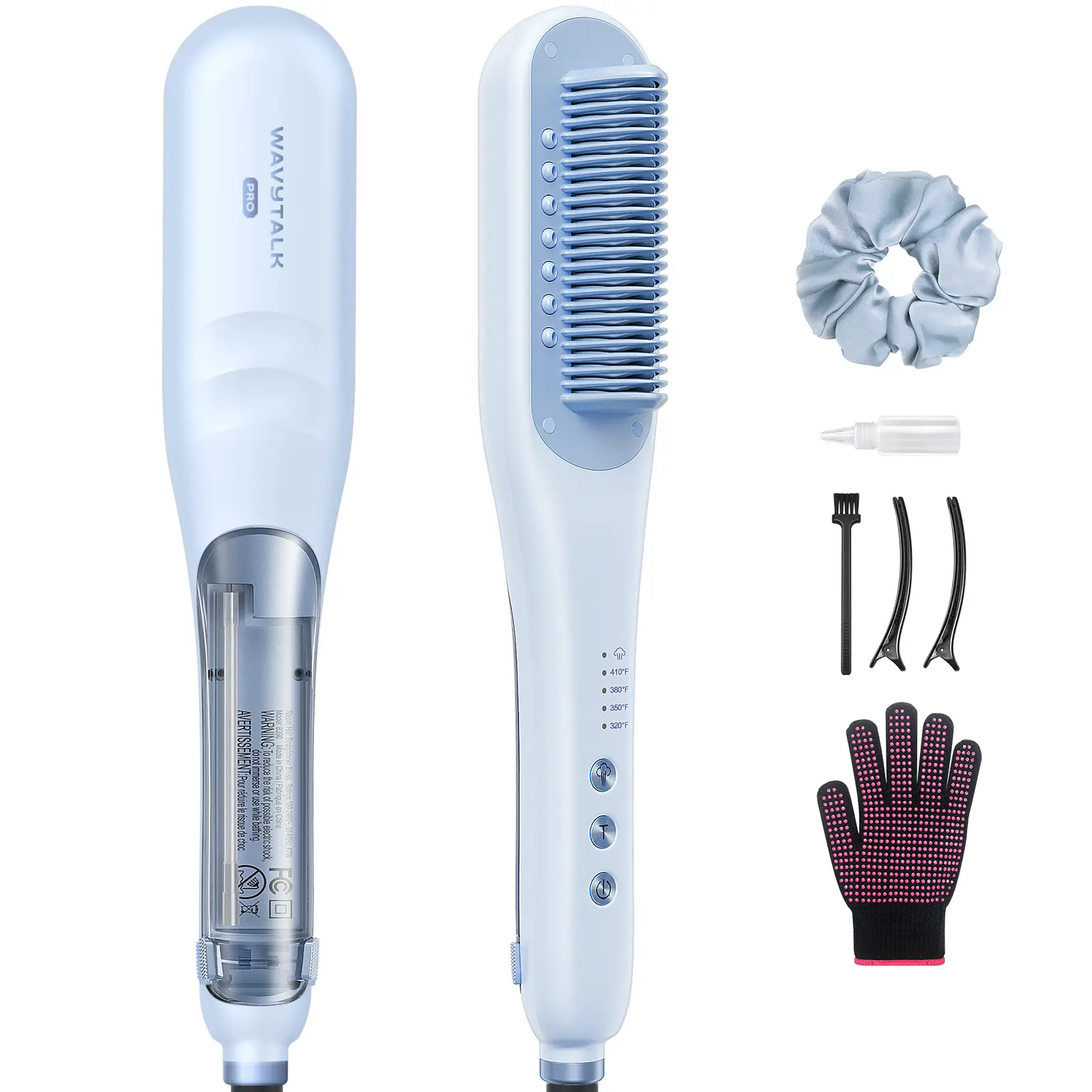 Wavytalk Steamline Pro Steam Hair Straightener Brush | Fast Anti-Frizz Styling with Heat Glove & Scrunchie