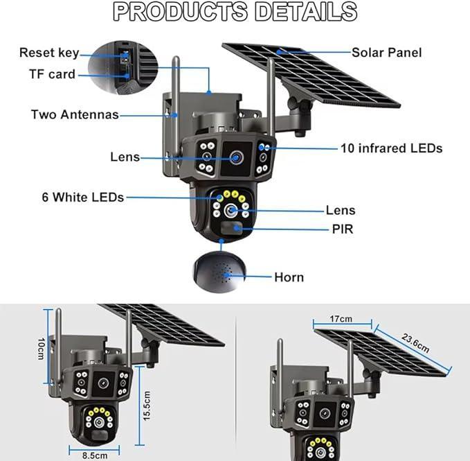 9MP Wireless Solar Security Camera – Outdoor PTZ CCTV with WiFi, Battery Powered, V380 App – Home Surveillance System