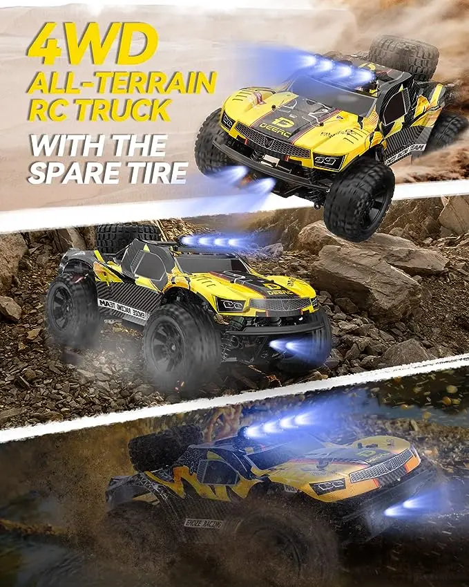 DEERC 9201E 1:10 Large Offroad Control RC Model Car for Boys, 48 km/h Fast Short Course RC Controlled Vehicle, 4x4 PVC-Free Electric Vehicle with Lights, 2 Lithium-Ion Rechargeable Batteries, Rechargeable Race Car