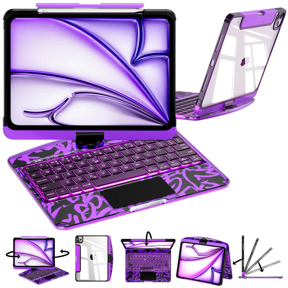 NLFZEK Y2K Transparent Purple 360° Rotating iPad Keyboard Case