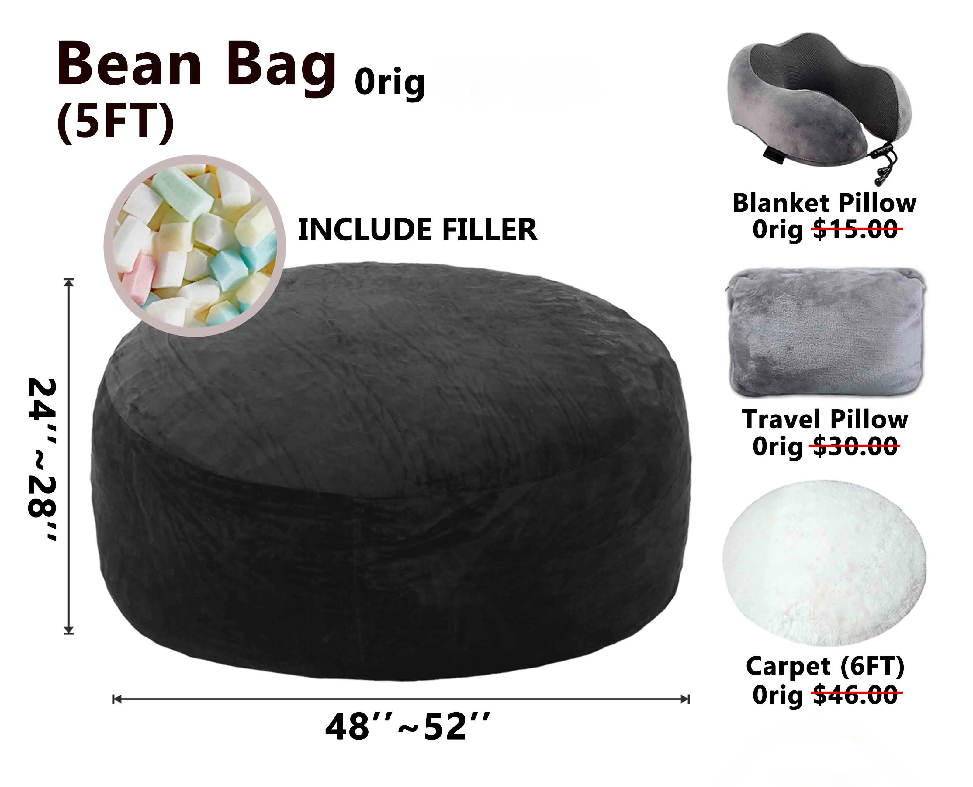 Memory Foam Bean Bag Chair | Ultra-Soft Lounge Chair with Washable Cover for Adults