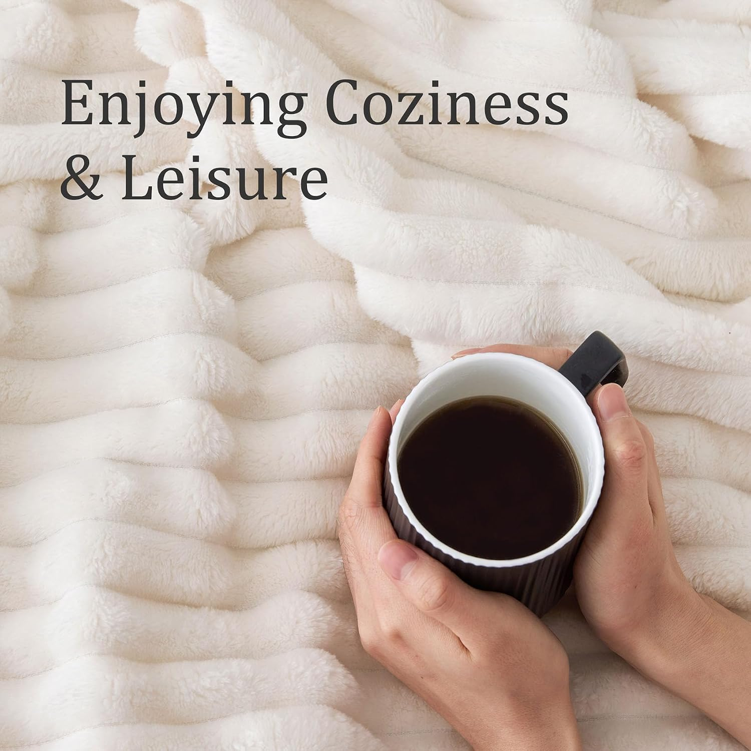 NLFZEK Ribbed Plush Blanket Queen Size – Ultra Soft Fleece Bed Throw, Cream