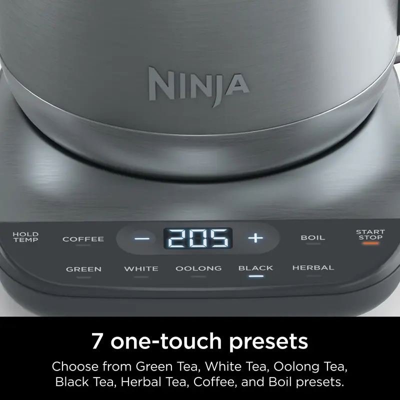 Ninja Precision Temperature Electric Kettle, 1500 watts, BPA Free, Stainless, 7-Cup Capacity, 1.7L, Hold Temp Setting - KT200