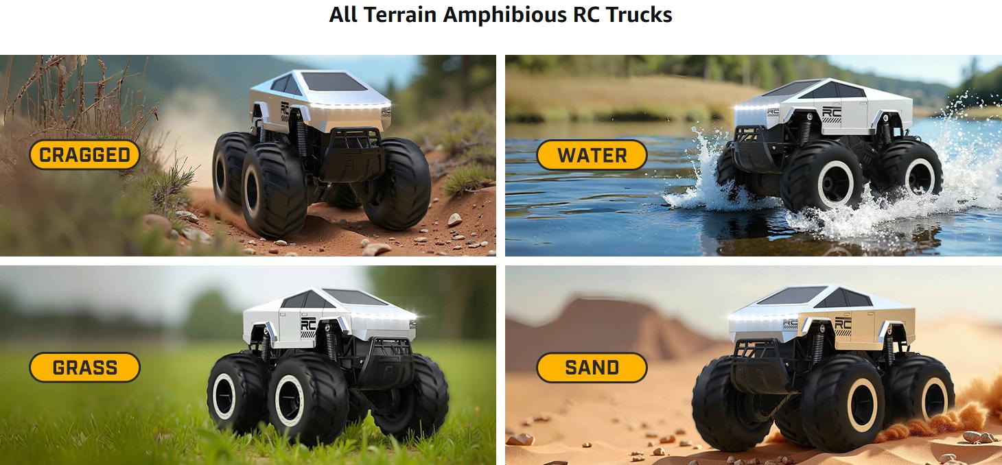 1:16 RC Off-Road Pickup Truck, 4WD Amphibious Remote Control Car with LED Lights, Rechargeable Battery &ndash; Gift for Kids 6&ndash;12+
