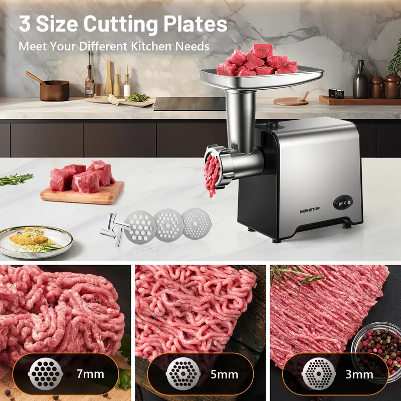 Electric Meat Grinders, Sausage Stuffer Maker 450W(3000W Max) Food Grinder with Blade & 3 Plates,Tubes & Kubbe Kit,Stainless Steel Meat Mincer Machine Ground Beef/Pork Home Kitchen Appliances Slicer