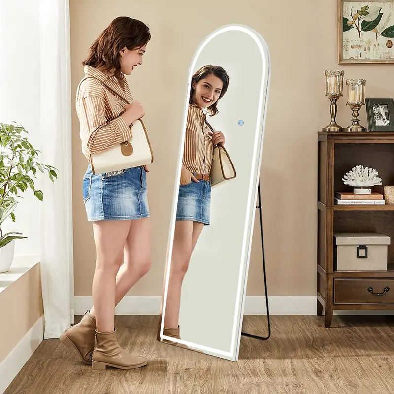 Sweetcrispy 71" Full Length Floor Mirror with LED Lights | Dimmable 3-Color Lighting, HD Standing & Wall Mirror for Bedroom & Dressing Room