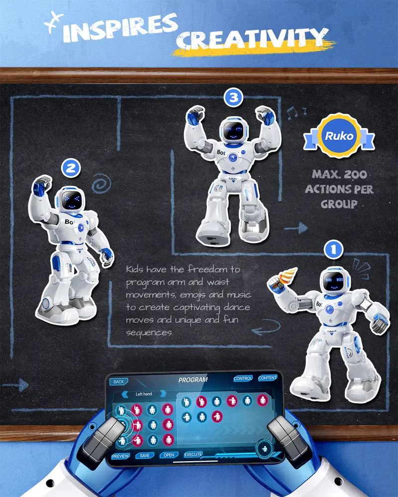 Ruko 1088 Smart Robot for Kids – Programmable RC Robot with Voice & App Control