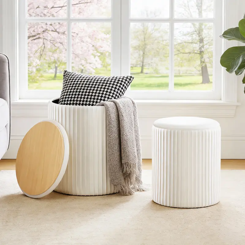 Sweetcrispy 2-Piece Velvet Storage Ottoman Set | Foldable Seating & Hidden Storage