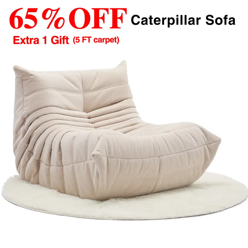 Togo Sofa Caterpillar Bean Bag Chair | Chenille Memory Foam Lounge Sofa for Living Room