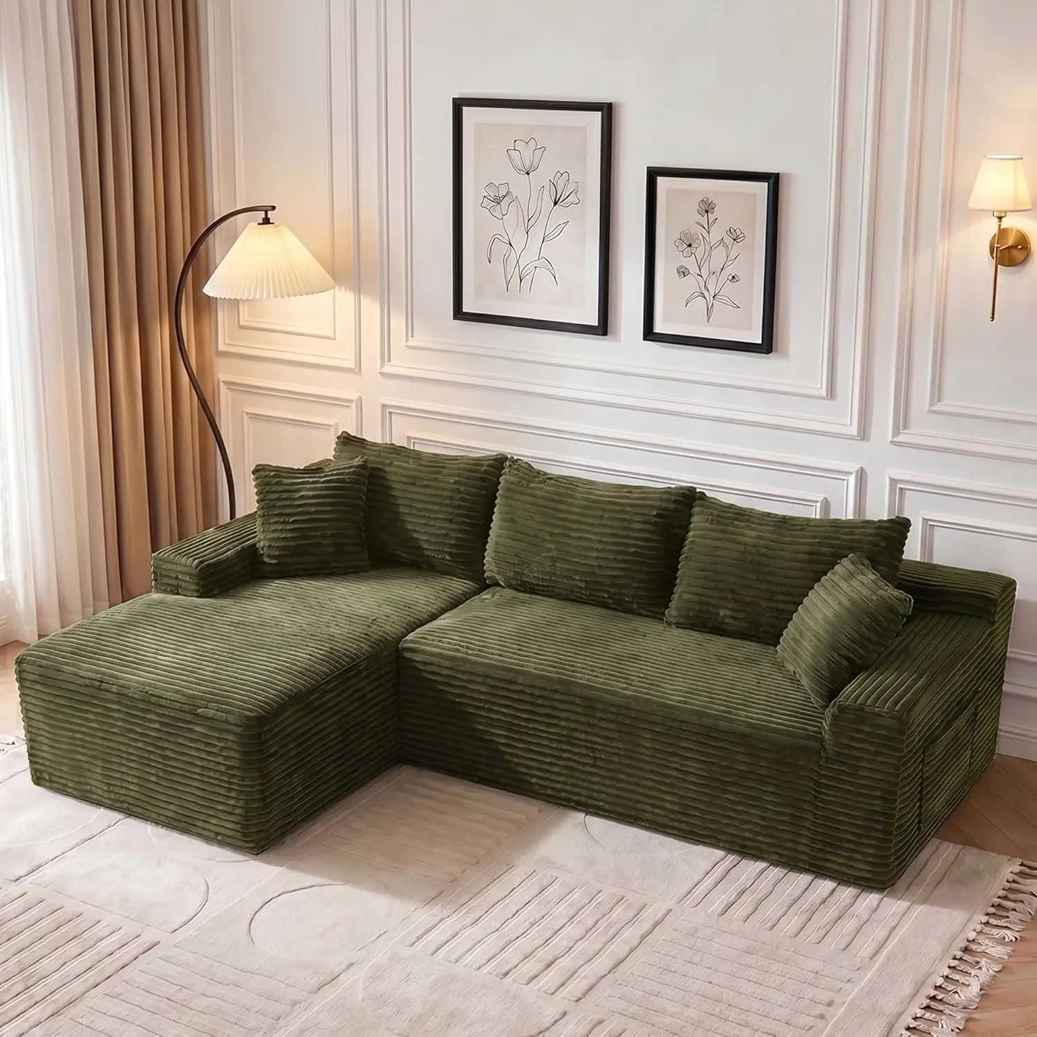 Cloud Modular Sectional Sofa with Reversible Chaise | Deep Seat Corduroy Couch, No Assembly