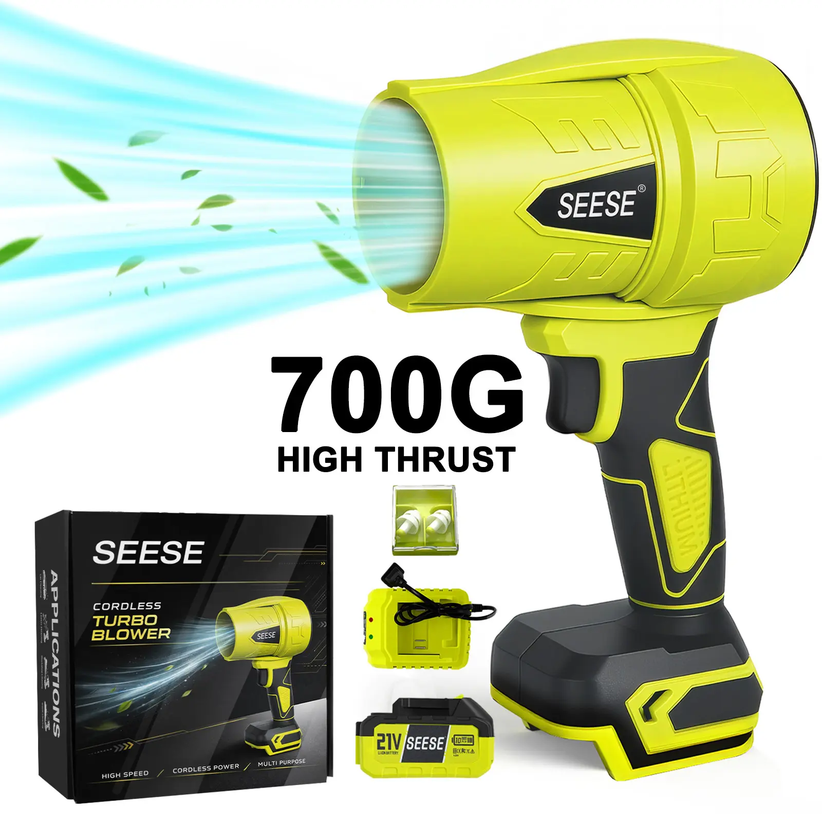 SEESE Cordless Turbo Jet Blower – Powerful Leaf Blower & Air Duster for Car Drying, Garden, Home & Snow Removal