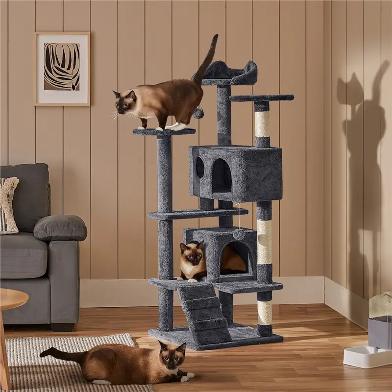 Yaheetech Multi-Level Cat Tree Tower | Sisal Scratching Posts & Cozy Condos (54–61")