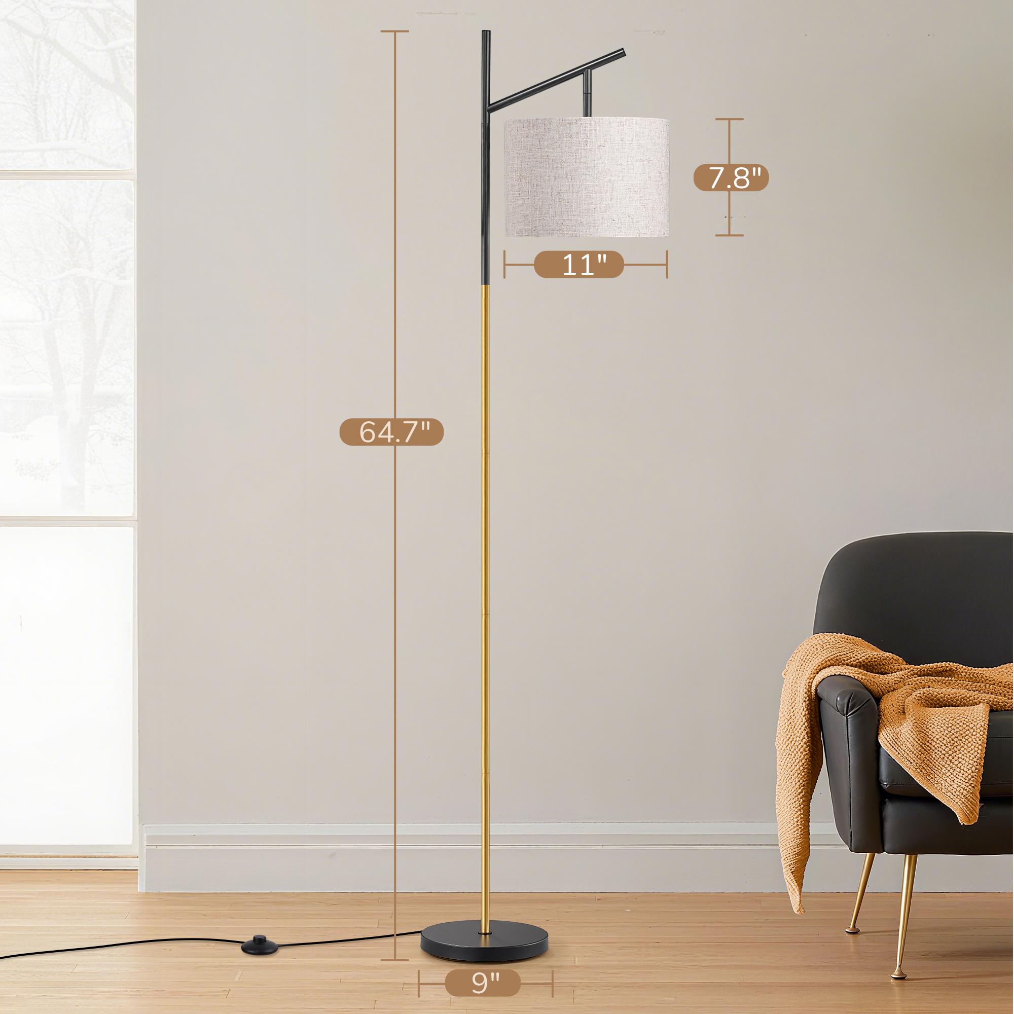 EDISHINE Modern Floor Lamps for Living Room, 64.7" Minimalist Standing Lamp with 3 Color Temperatures Bulb & Adjustable Linen Shade, Foot Pedal Switch, Arc Tall Lamp for Bedroom Office, Black,summerwins,father'sdaygifts,campingessentials,campinggear